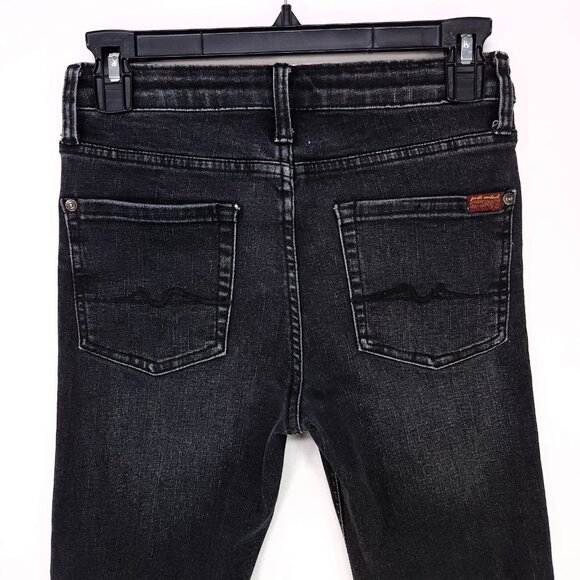 7 For All Mankind The Straight Jeans Women’s 10 Low Rise Black Denim Whiskered - Picture 6 of 13
